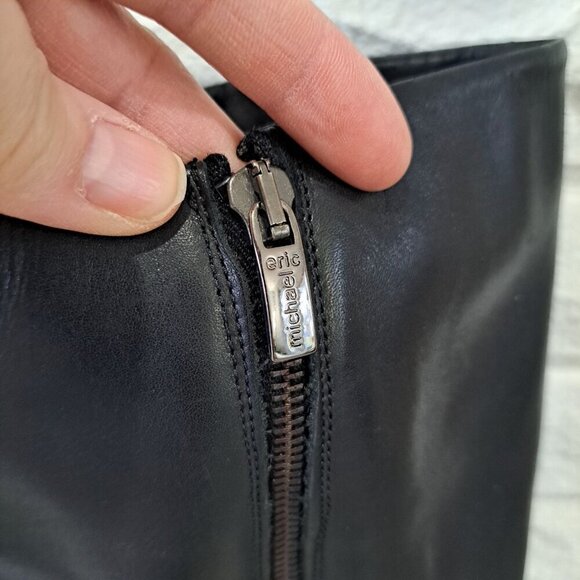 Eric Michael Women's  10.5 Boot Black Leather Knee High Rubber Stacked Wood Heel - Picture 3 of 13